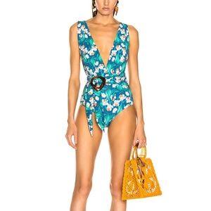 Pat Bo floral one piece belted swimsuit
